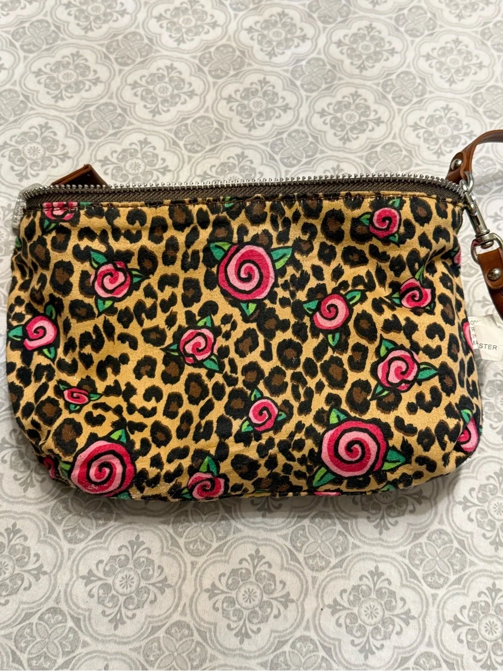 Betsey Johnson Metallic Silver/Gold Wristlet with Tan Strap